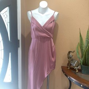 Lulu's Mauve Pink Satin Asymmetrical Slip Dress